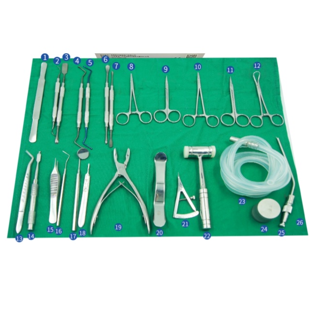 Instrument dentaire pour implant dentaire, ensemble de 26 pièces