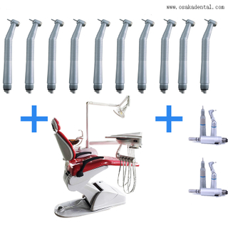 Chaise dentaire avec pièce à main dentaire et pièce à main basse vitesse
