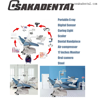 Fauteuil dentaire de haute qualité avec tabouret de dentiste, lampe à polymériser et pièce à main dentaire