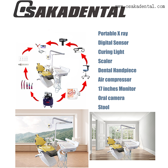 Fauteuil dentaire de couleur jaune avec détartreur à ultrasons