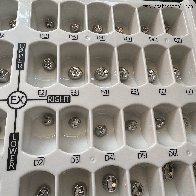 Couronne dentaire pour enfants en acier inoxydable, 48 pièces/boîte