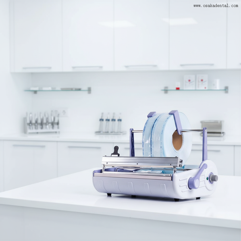 Machine à sceller les dents automatique, avec support pour pochette de stérilisation et sacs de stérilisation