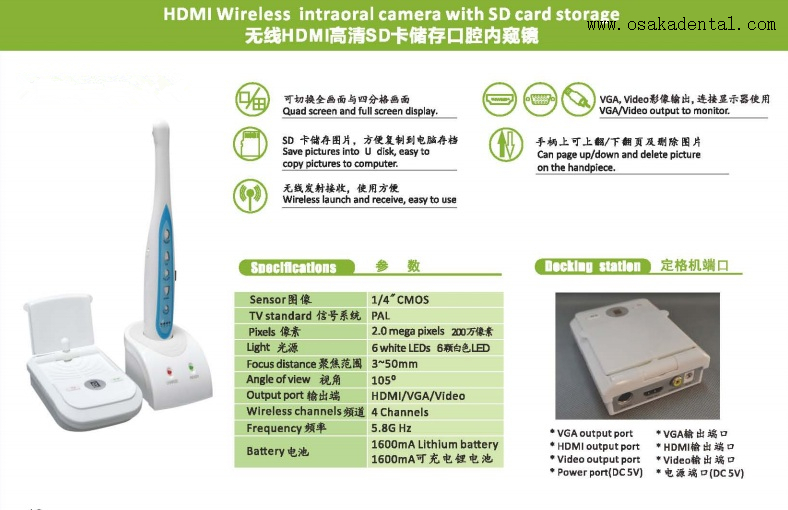 Caméra buccale dentaire avec sortie VGA+Vidéo