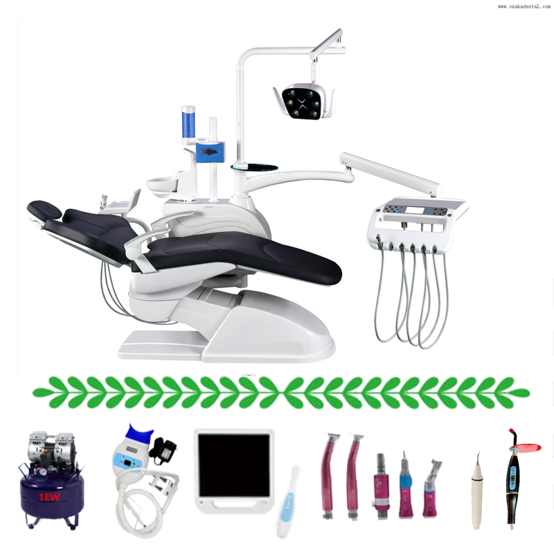 Fauteuil dentaire de couleur noire haut de gamme avec caméra buccale dentaire et moniteur 17 pouces