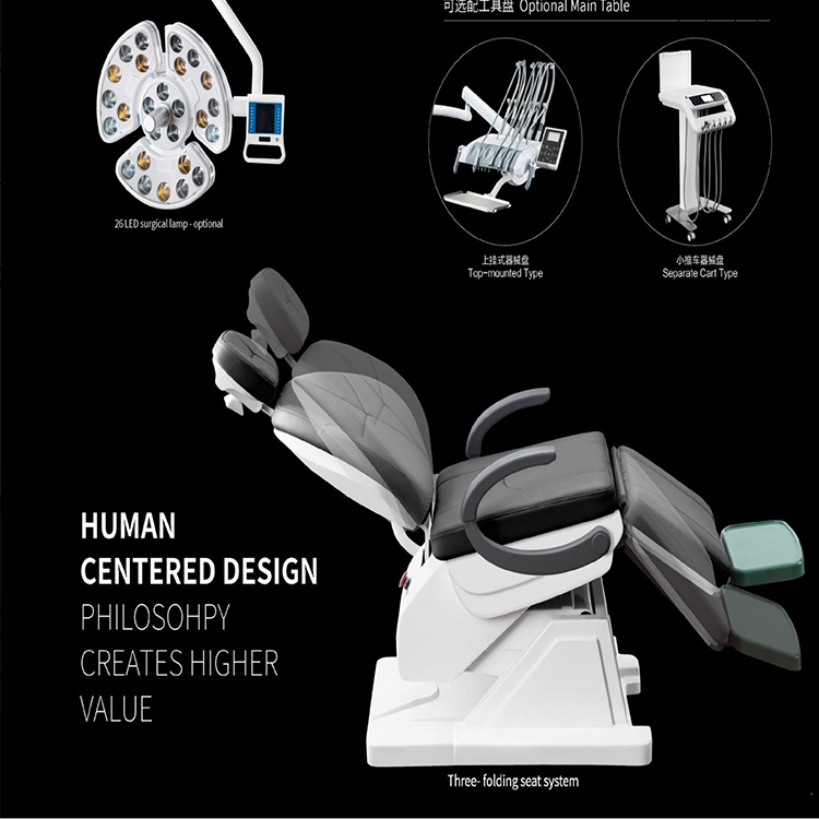 Unité de fauteuil dentaire à siège confortable pour patient à trois volets