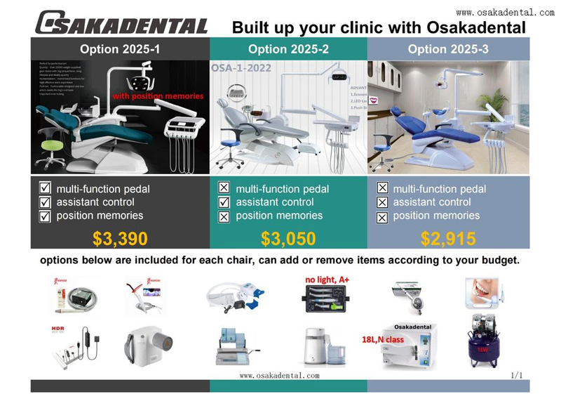 Unité de fauteuil dentaire en cuir populaire avec 12 options, machine tout-en-un, option 2025-1