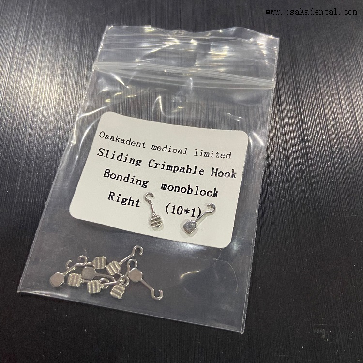 Monobloc de liaison à crochet coulissant orthodontique dentaire, sertissable, droit