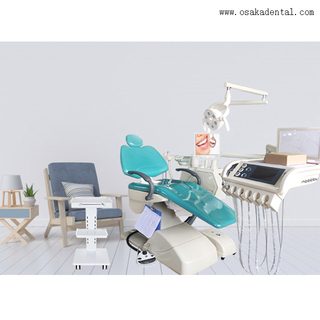 Chaise dentaire avec plateau d'instruments à écran tactile de couleur bleue