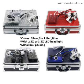 Loupes dentaires économiques avec phare LED et emballage en boîte métallique