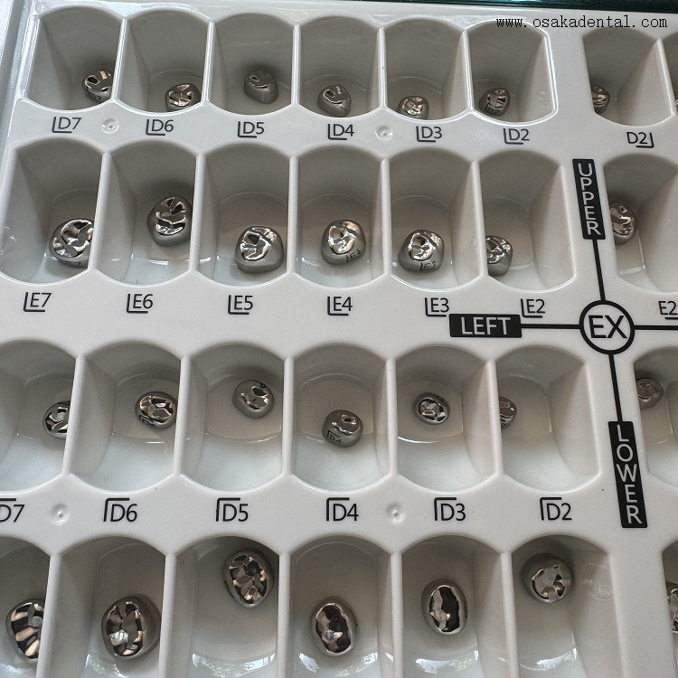 Couronne dentaire pour enfants en acier inoxydable, 48 pièces/boîte