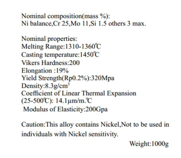 Alliage dentaire à base de nickel idéal pour la porcelaine