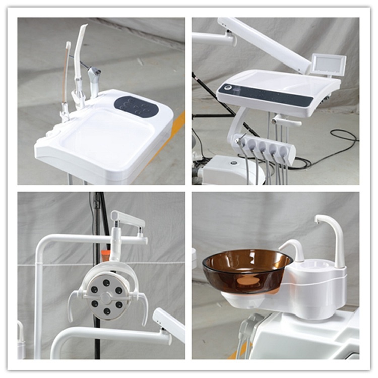 fauteuil dentaire bon marché avec 6 lumières LED, pédale multifonction et système de contrôle du plateau d'instruments à bouton tactile