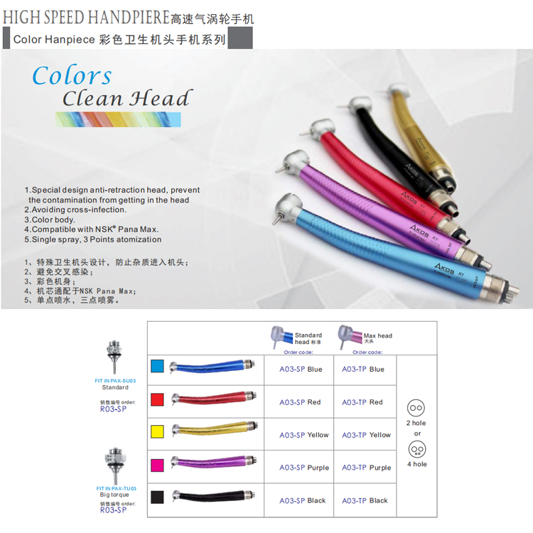 Pièce à main dentaire colorée