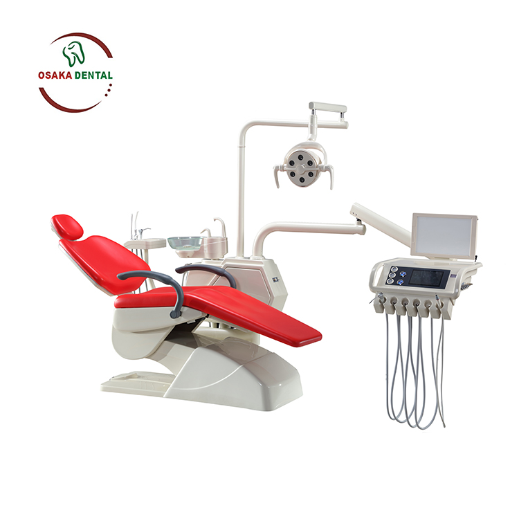 Chaise dentaire de haut niveau avec un plus grand plateau d'instruments et une pédale multifonction